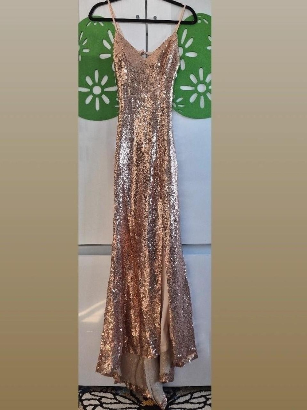 B. Smart Rose Gold Sequin Slip Dress